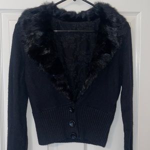 BEBE Black Fur Cardigan